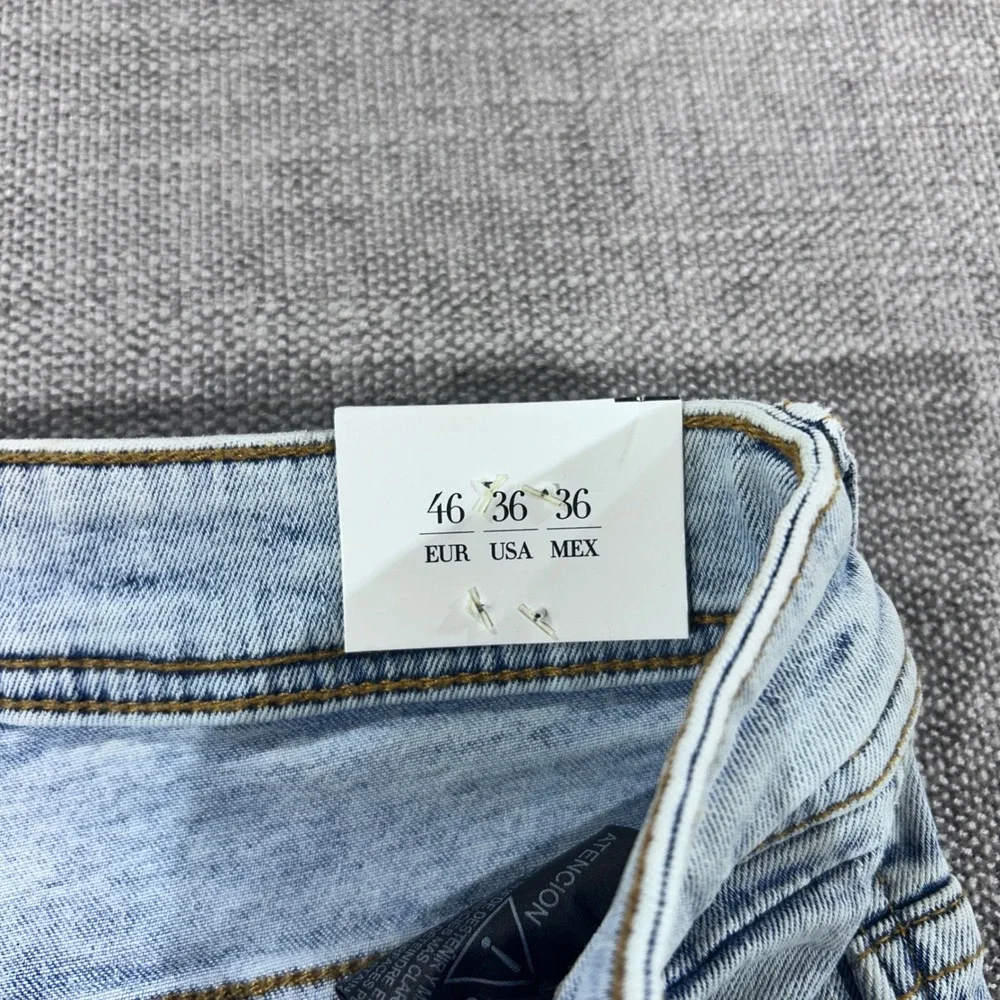 Zara Skinny Cropped Jeans Mens 32 Light Wash Blue NEW Distressed Ripped Tapered